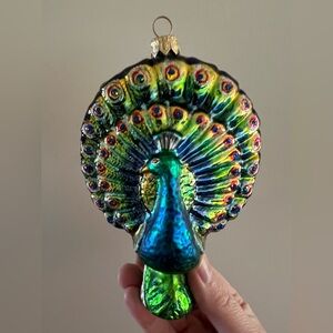 The Nature Company PEACOCK Bird Blown Glass Christmas Tree Ornament Vintage 90s